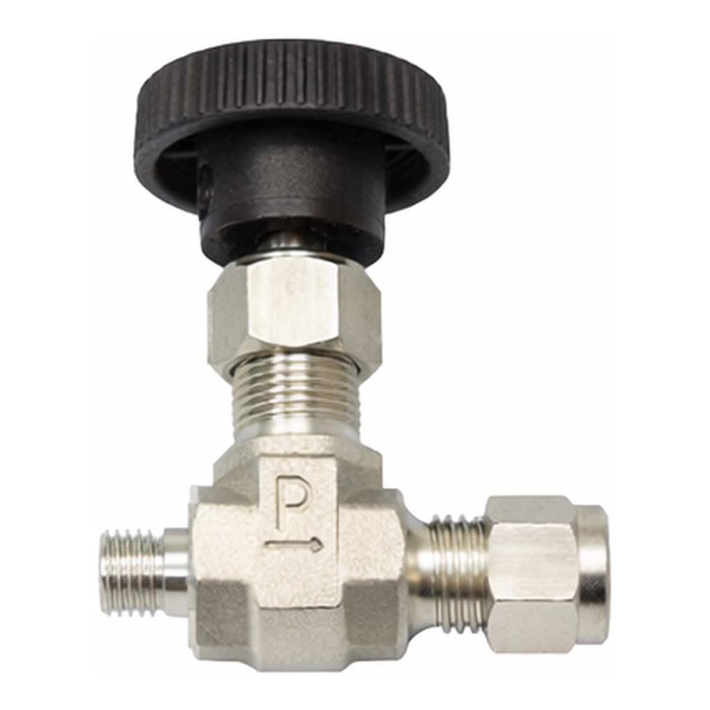 Merck Lecture-bottle control valve with compression fitting