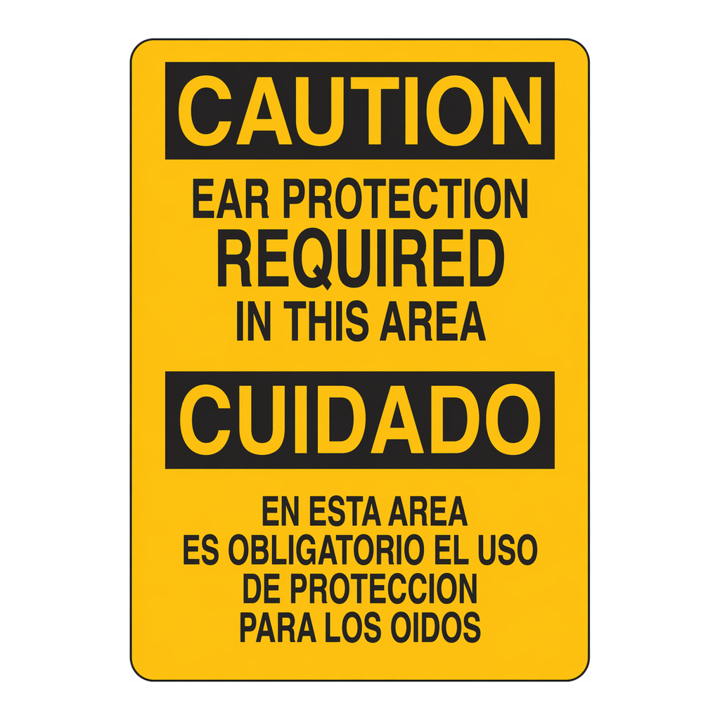Brady Bilingual CAUTION Ear Protection Required In This Area Sign