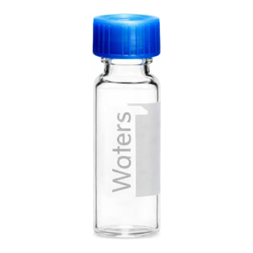 Waters Deactivated Clear Glass 12 x 32 mm Screw Neck Vial with Cap and Preslit PTFE/Silicone Septum, 2 mL Volume, 100/pk