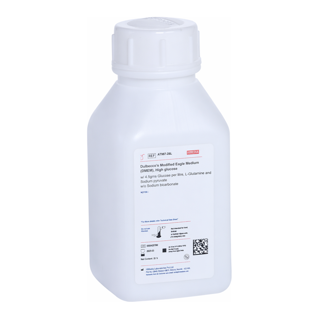 Himedia Dulbecco`s Modified Eagle Medium (DMEM), High glucose w/ 4.5gms Glucose per litre, L-Glutamine and Sodium pyruvate w/o Sodium bicarbonate