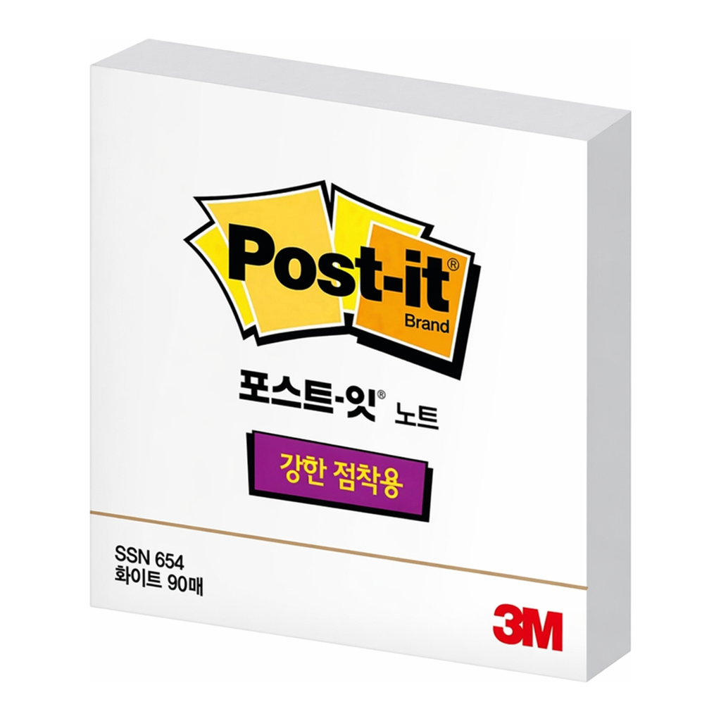 OFFICENEX 3M 포스트잇 강한점착용 654 화이트(69x74.5mm, 90매)