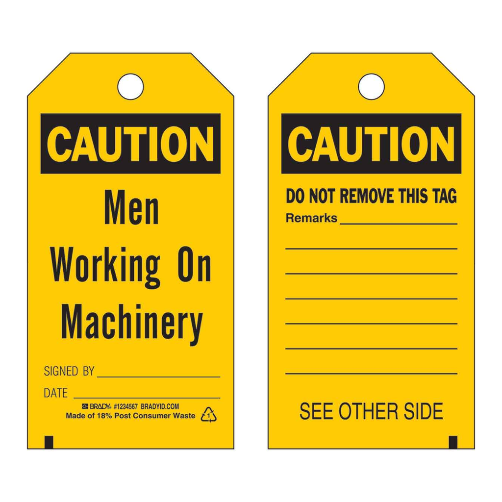 Brady Accident Prevention Tags - Men Working On Machinery