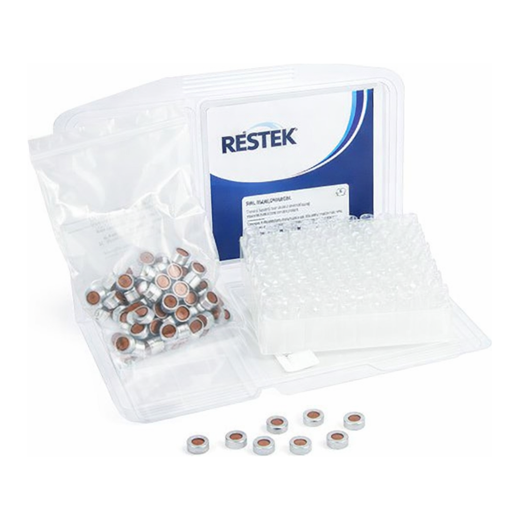 Restek Vial, Cap & Septa Kit, SilCote Deact 2ml 11mm Clr Crmp Top Vial w/PTFE/Natural Rubber 1000
