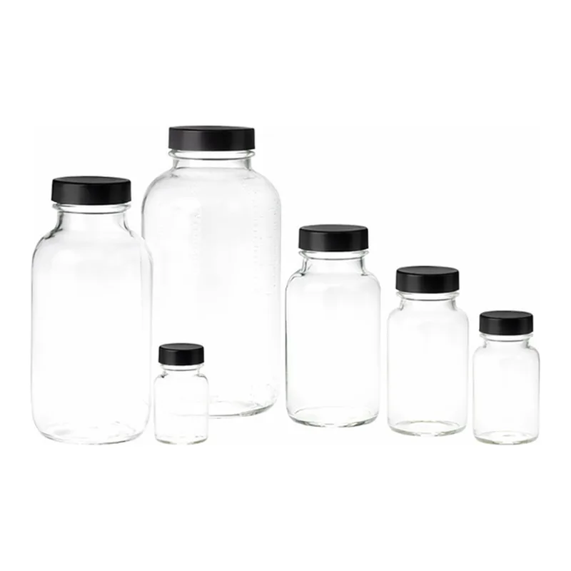 Thermo Fisher Scientific Clear French Square Bottles with Black Phenolic Polyethylene Cap