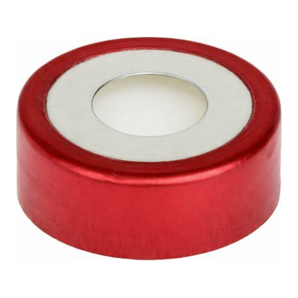 Restek 20mm Magnetic Crimp Cap, Red Bi-Metal, 3mm PTFE/Silicone Septum w/8mm Hole, 1000-pk