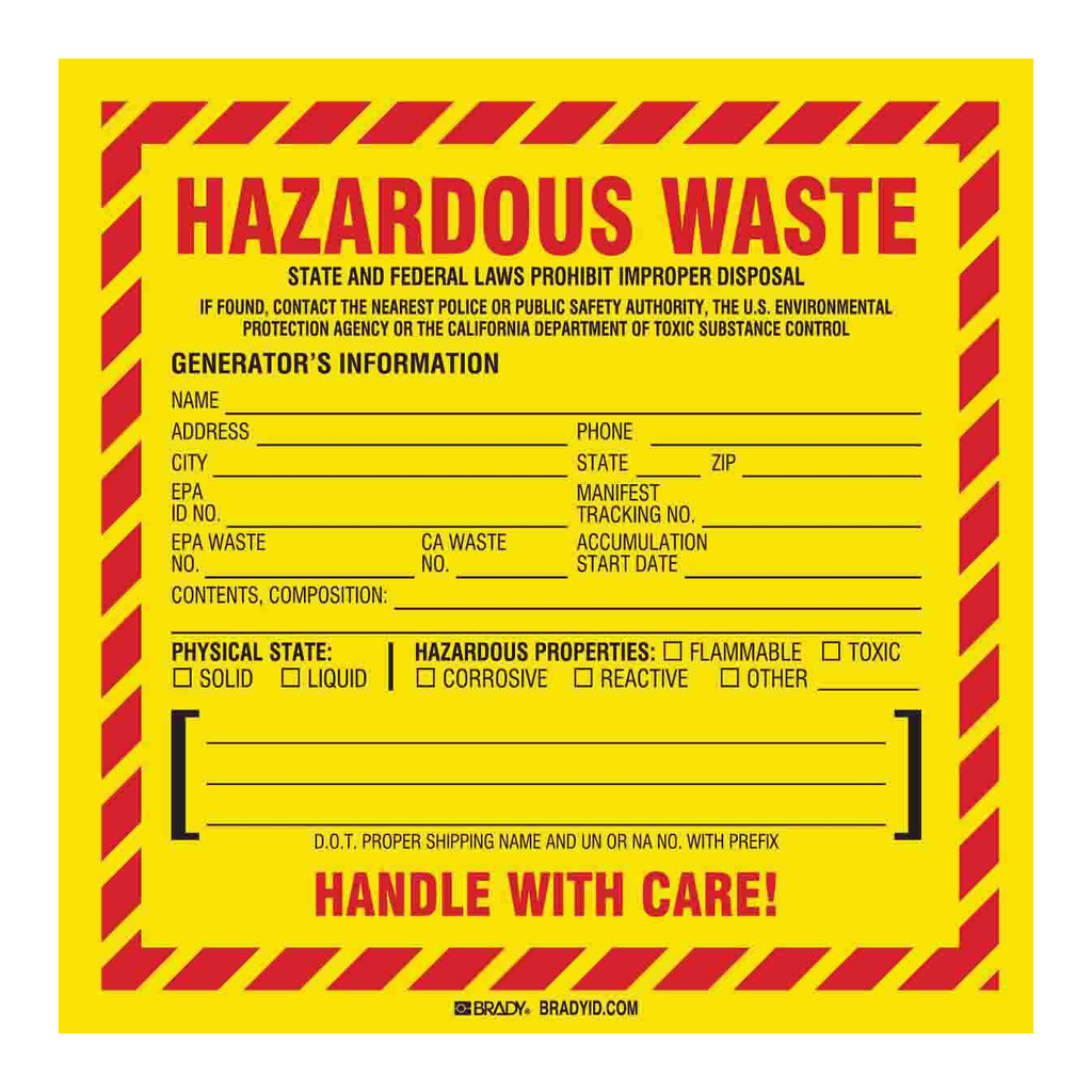 Brady California Hazardous Waste Federal or State DOT Labels