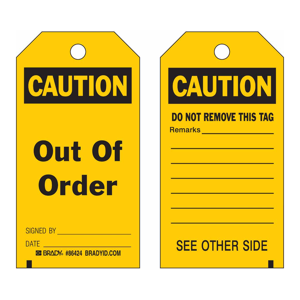 Brady Accident Prevention Tags - Out Of Order