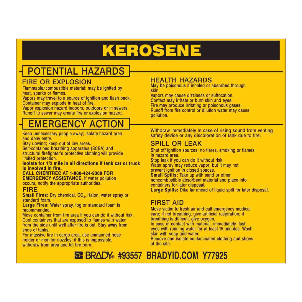 Brady KEROSENE Labels