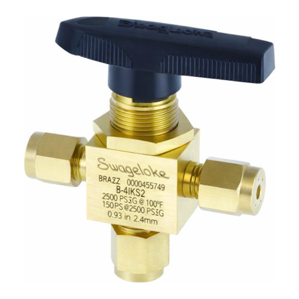 Restek Swagelok Valve, 3-Way Brass Ball, 0.15 Cv, 1/8in Tube Fitting