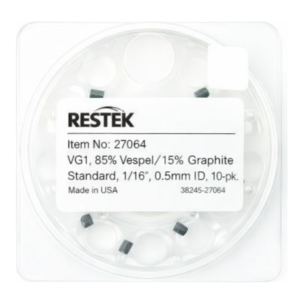 Restek Ferrule, Vespel/Graphite, VG1, 85% Vespel/15% Graphite Standard, 1/16in, 0.5mm ID, 10-pk.