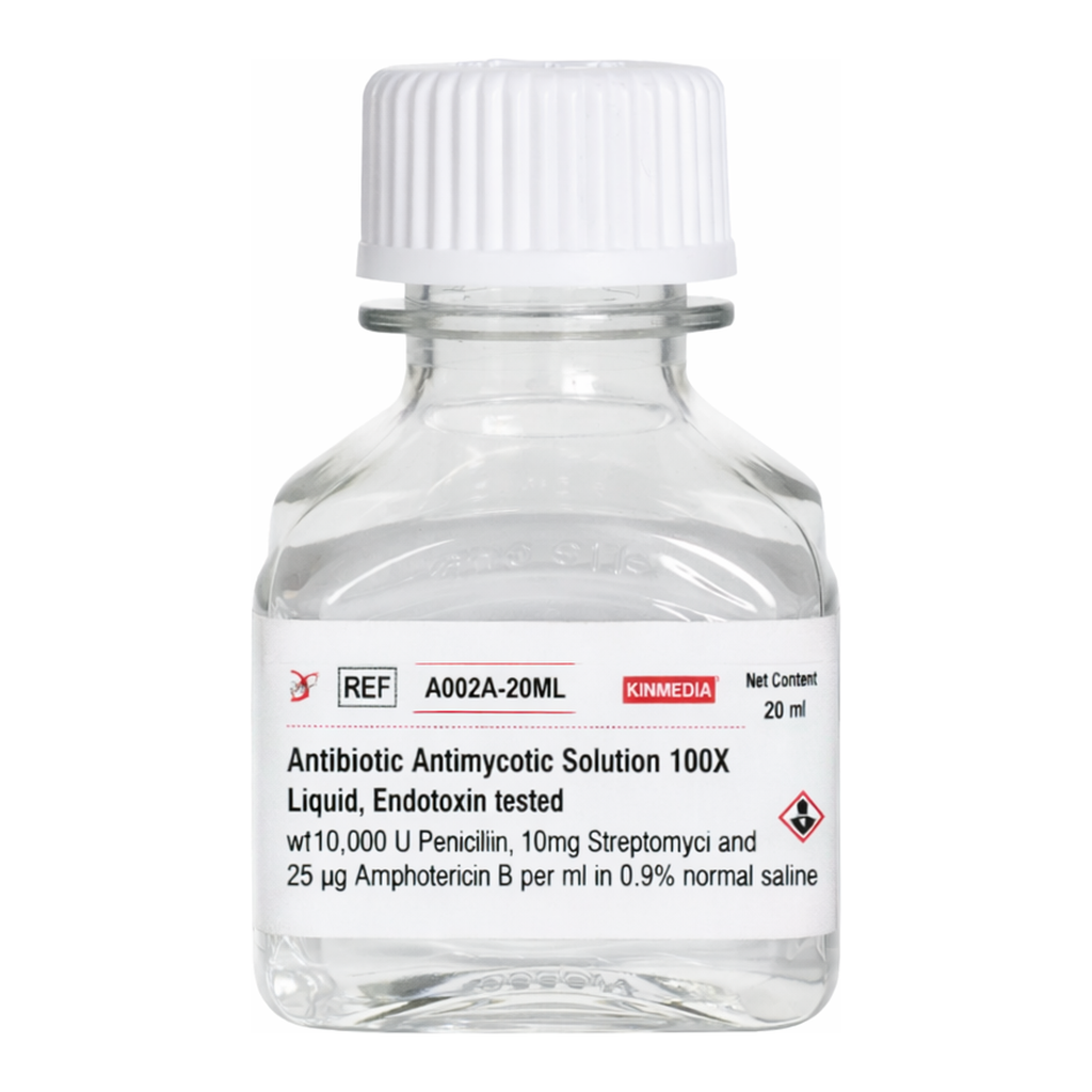 Himedia Antibiotic Antimycotic Solution 100X Liquid, Endotoxin tested w/10,000 U Penicillin, 10mg Streptomycin and 25 µg Amphotericin B per ml in 0.9% normal saline