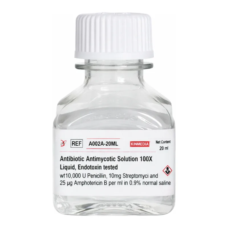 Himedia Antibiotic Antimycotic Solution 100X Liquid, Endotoxin tested w/10,000 U Penicillin, 10mg Streptomycin and 25 µg Amphotericin B per ml in 0.9% normal saline