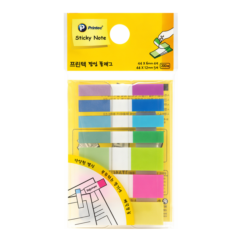OFFICENEX 프린텍 스티키노트 팝업플래그 혼합 형광7색 FA4412-7N