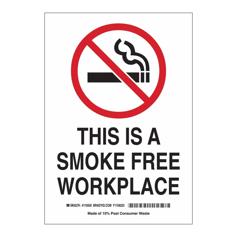 Brady This Is A Smoke Free Workplace Sign