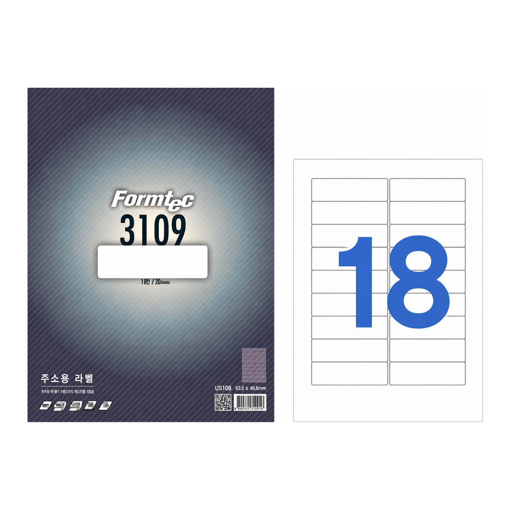 OFFICENEX 주소용 라벨(18칸/100매/LS-3109/폼텍)친환경 인증 상품