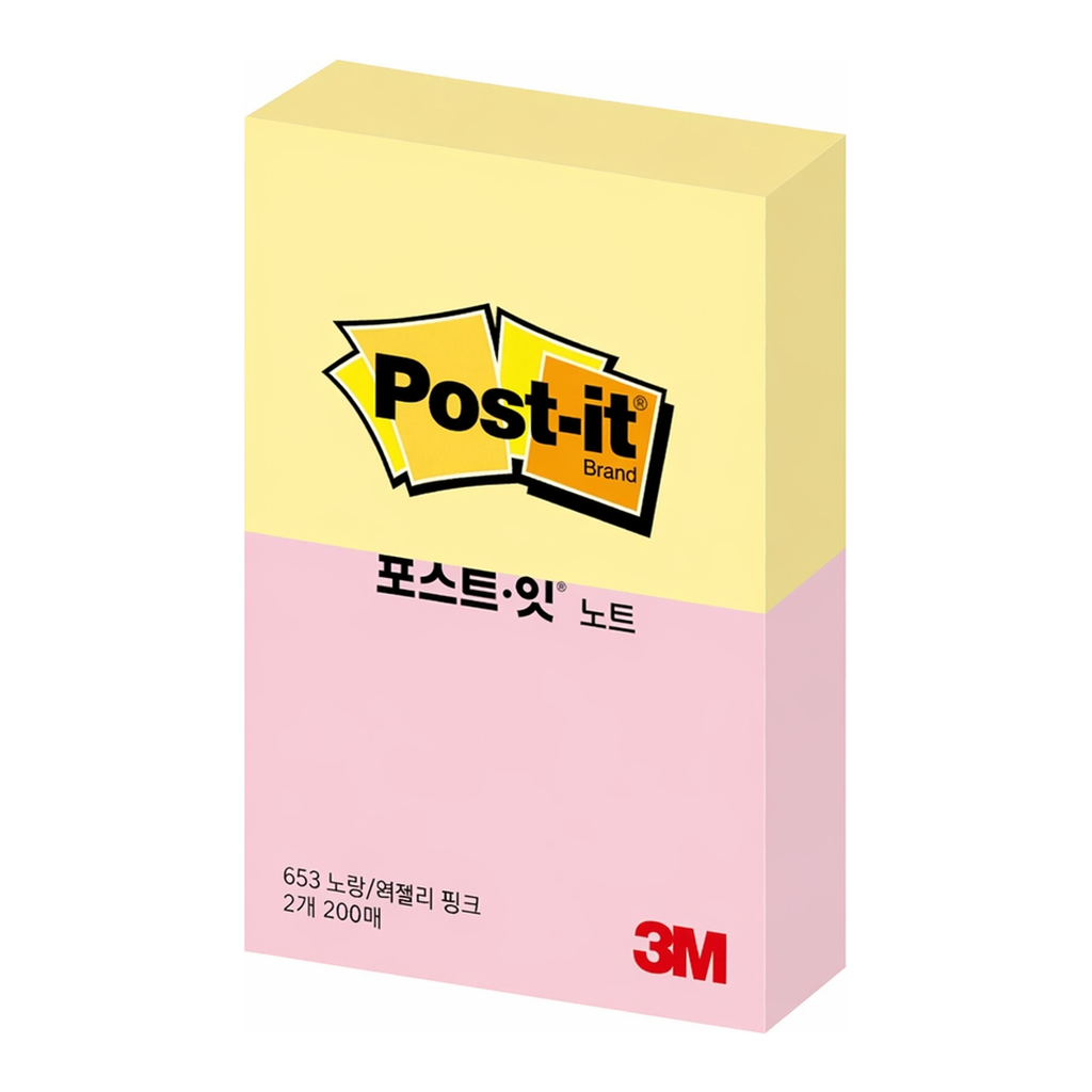 OFFICENEX 3M 포스트잇 653-2Y/P 노랑/러블리핑크 51x38mm
