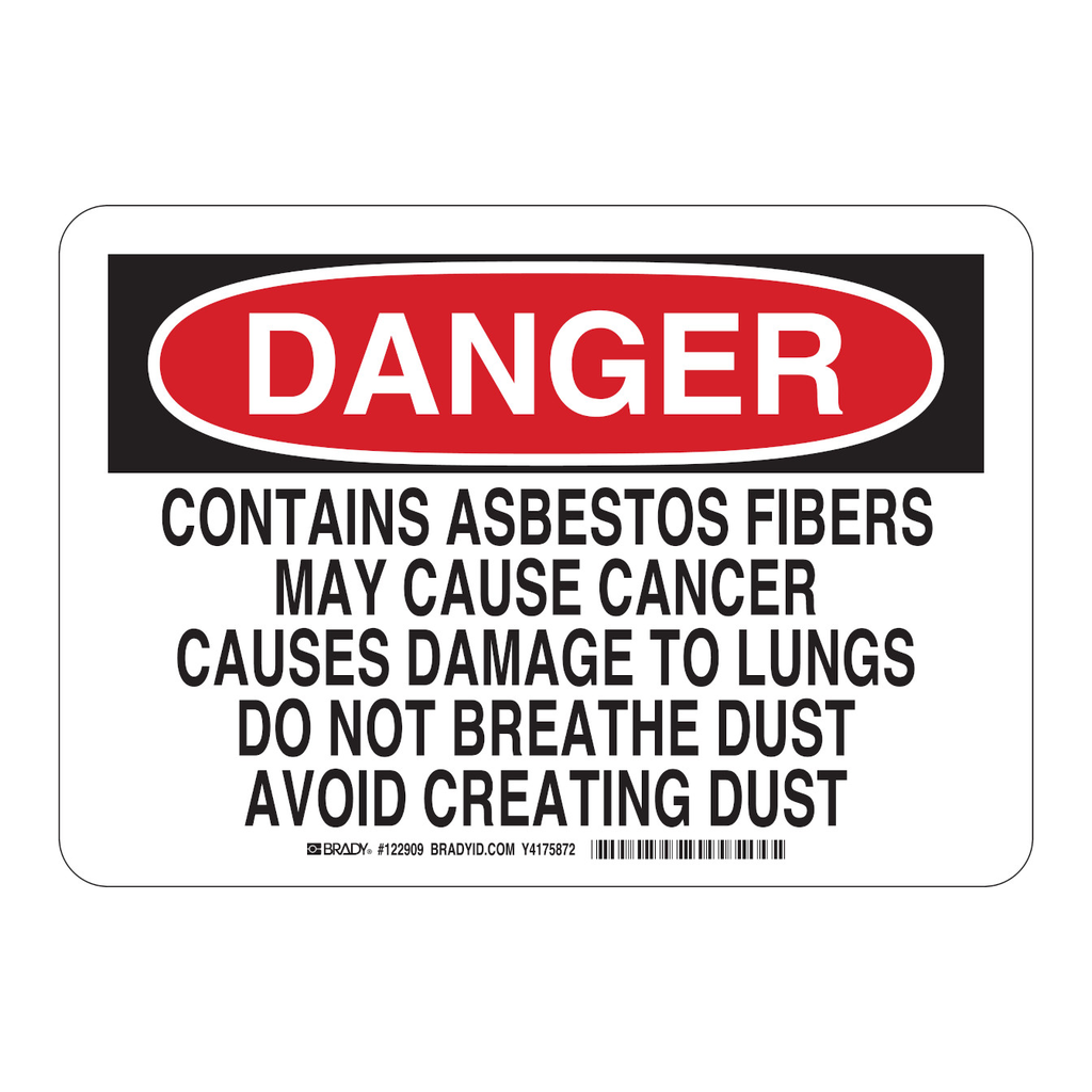 Brady DANGER Contains Asbestos Fibers Sign