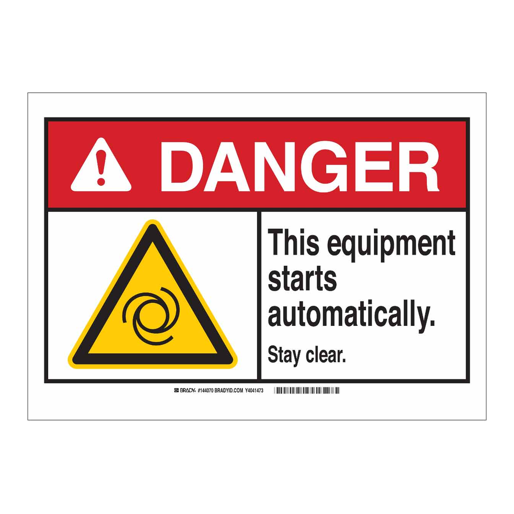 Brady DANGER This Equipment Starts Automatically. Sign