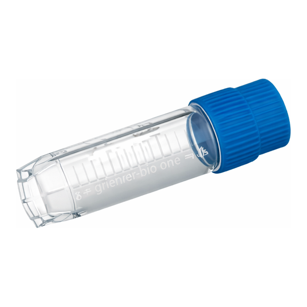 Greiner Bio One CRYO.S, 2 ML, PP, ROUND BOTTOM,EXTERNAL THREAD, BLUE SCREW CAP, WRITING AREA, STARFOOT, NATURAL, STERILE, 100 PCS./BAG