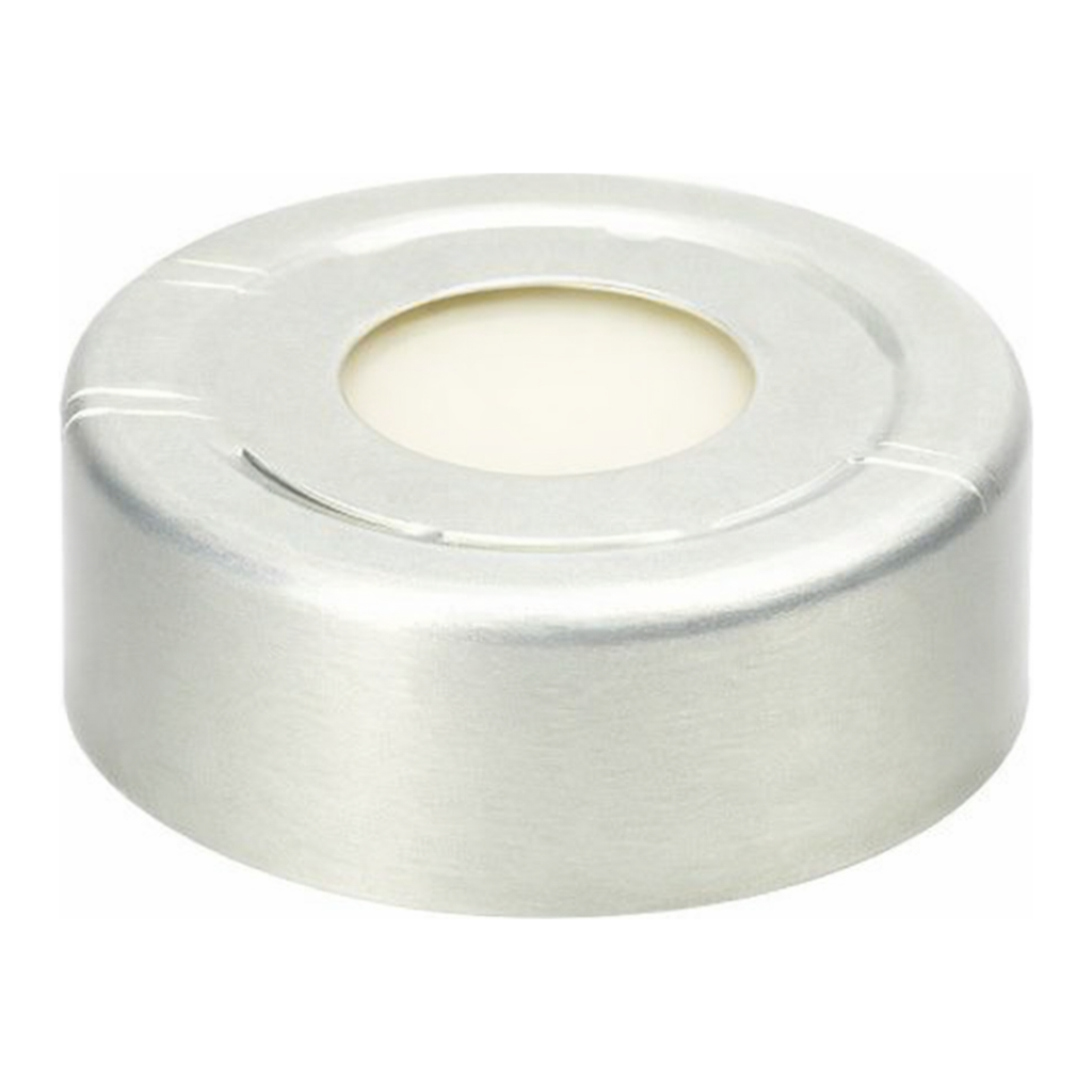 Restek Aluminum Seal w/Septa, 20mm Press Rel.Silvr w/PTFE Silicone 100Pack