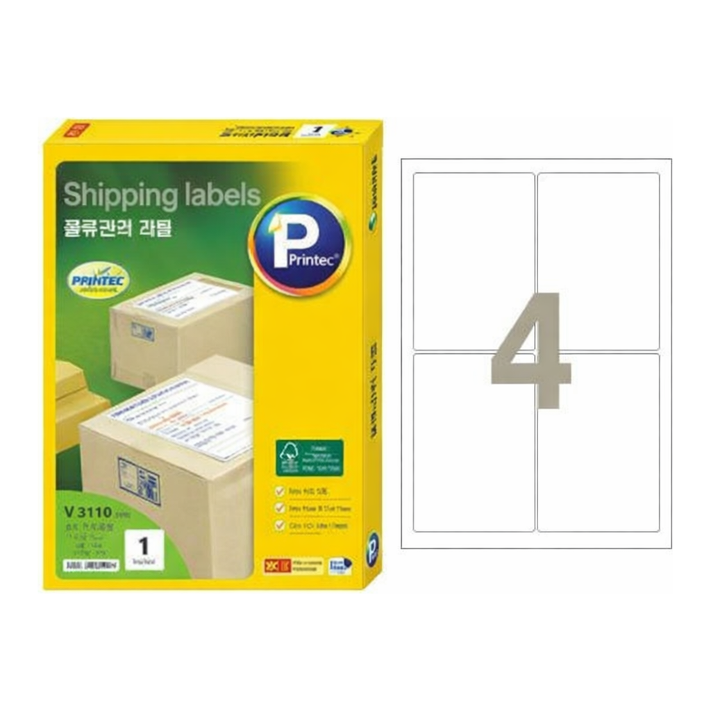 OFFICENEX 물류관리용라벨(V3140/4칸/20매/프린텍)친환경 인증 상품