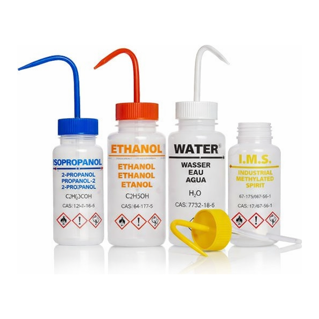 Merck AzlonÂ Multi-Lingual Safety Wash Bottles With Driplok Vapor Venting