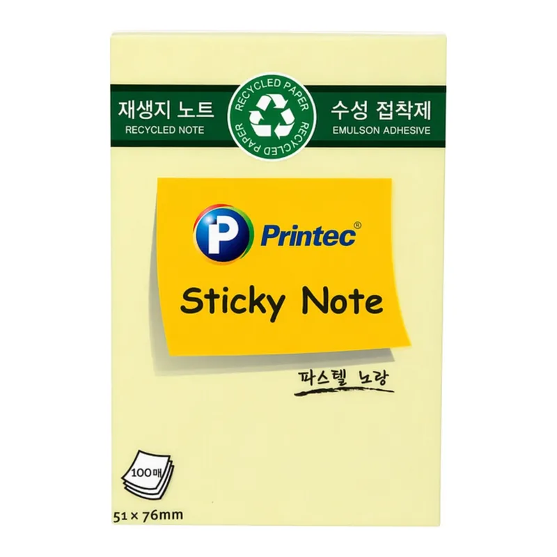 OFFICENEX 프린텍 E5176Y 스티키노트 친환경노랑 51*76 100매