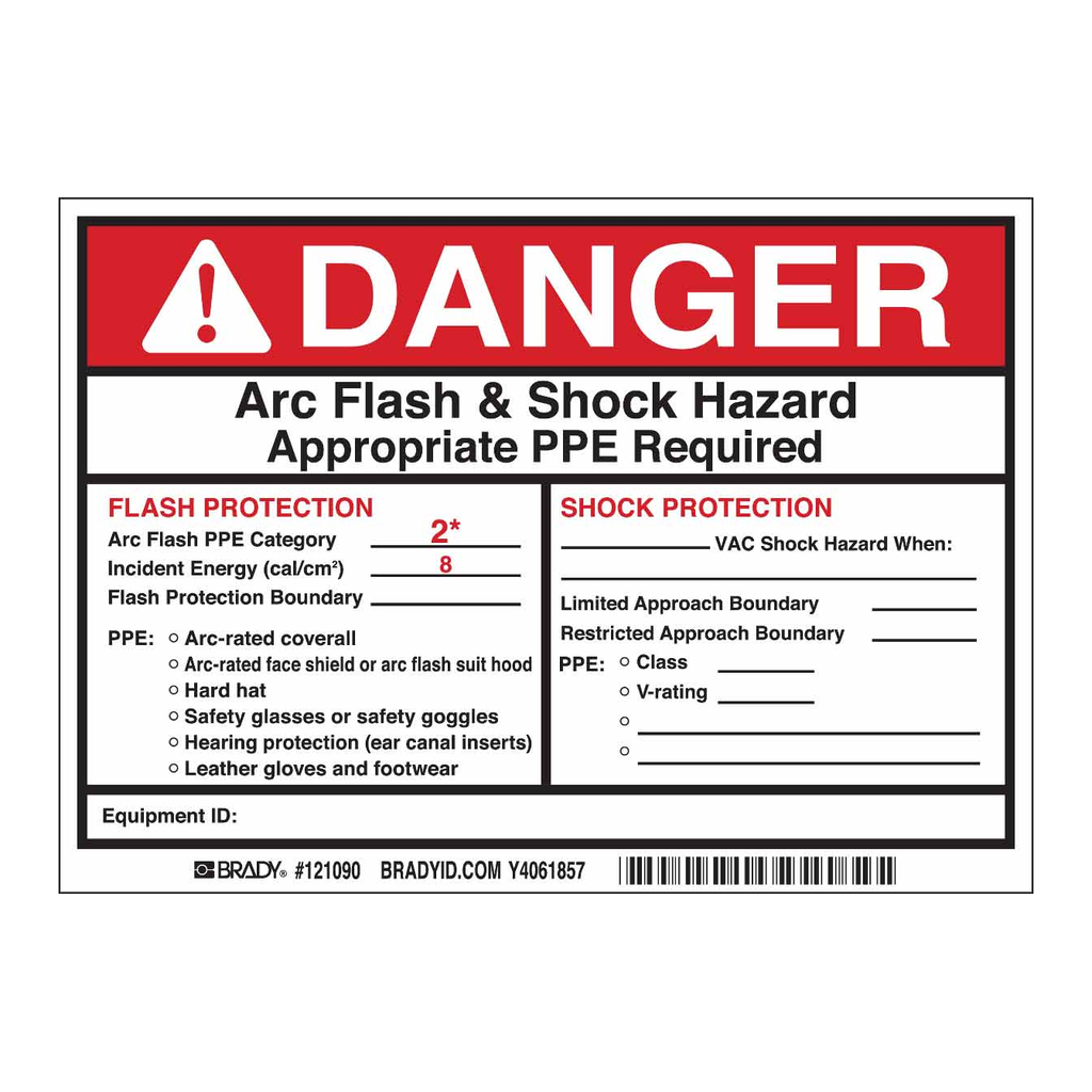 Brady Preprinted Arc Flash & Shock Labels, Hazard Category 3 (Warning)