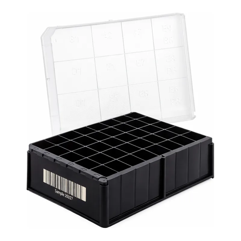 Greiner Bio One CRYO RACK FOR 48 CRYOS 1222XX, 1232XX, 1262XX,BLACK, LOW PROFILE, CODE 128, PRE-CODED DIGIT, S1 CENTERED, HUMAN READABLE NUMBER INCL. DATAMATRIX CODE ON RACK BOTTOM