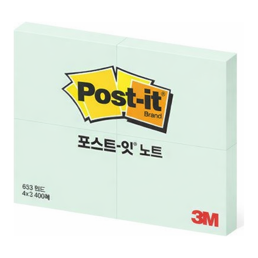 OFFICENEX 3M 포스트잇 653-4 M 애플민트 51x38mm(총400장/4패드)