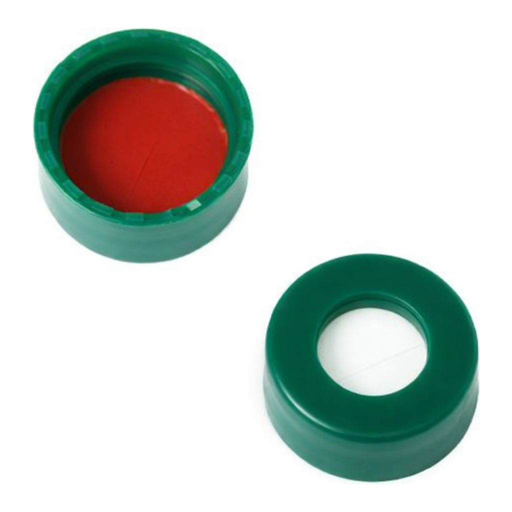 Restek Caps, Short Screw, 9mm, Green, PTFE/Silicone w/Slit 100-pk
