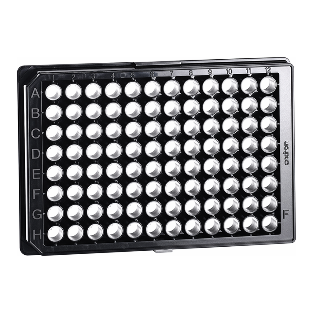 Greiner Bio One CELL CULTURE MICROPLATE, 96 WELL, PS, F-BOTTOM(CHIMNEY WELL), µCLEAR®, BLACK, CELLCOAT®, POLY-D-LYSINE, LID WITH CONDENSATION RINGS, 5 PCS./BAG