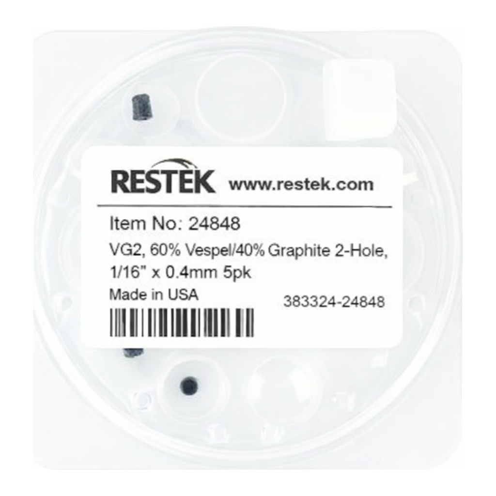 Restek Ferrule, Vespel/Graphite, VG2, 60% Vespel/40% Graphite 2-Hole, 1/16in x 0.4mm 5pk