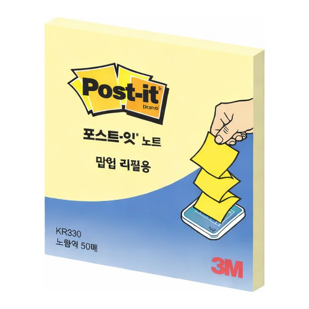OFFICENEX 3M 포스트잇 팝업 리필 KR-330 노랑 76x76mm 총100장/1패드