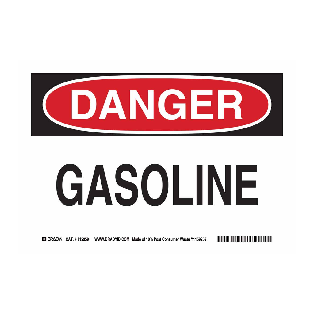 Brady DANGER Gasoline Sign