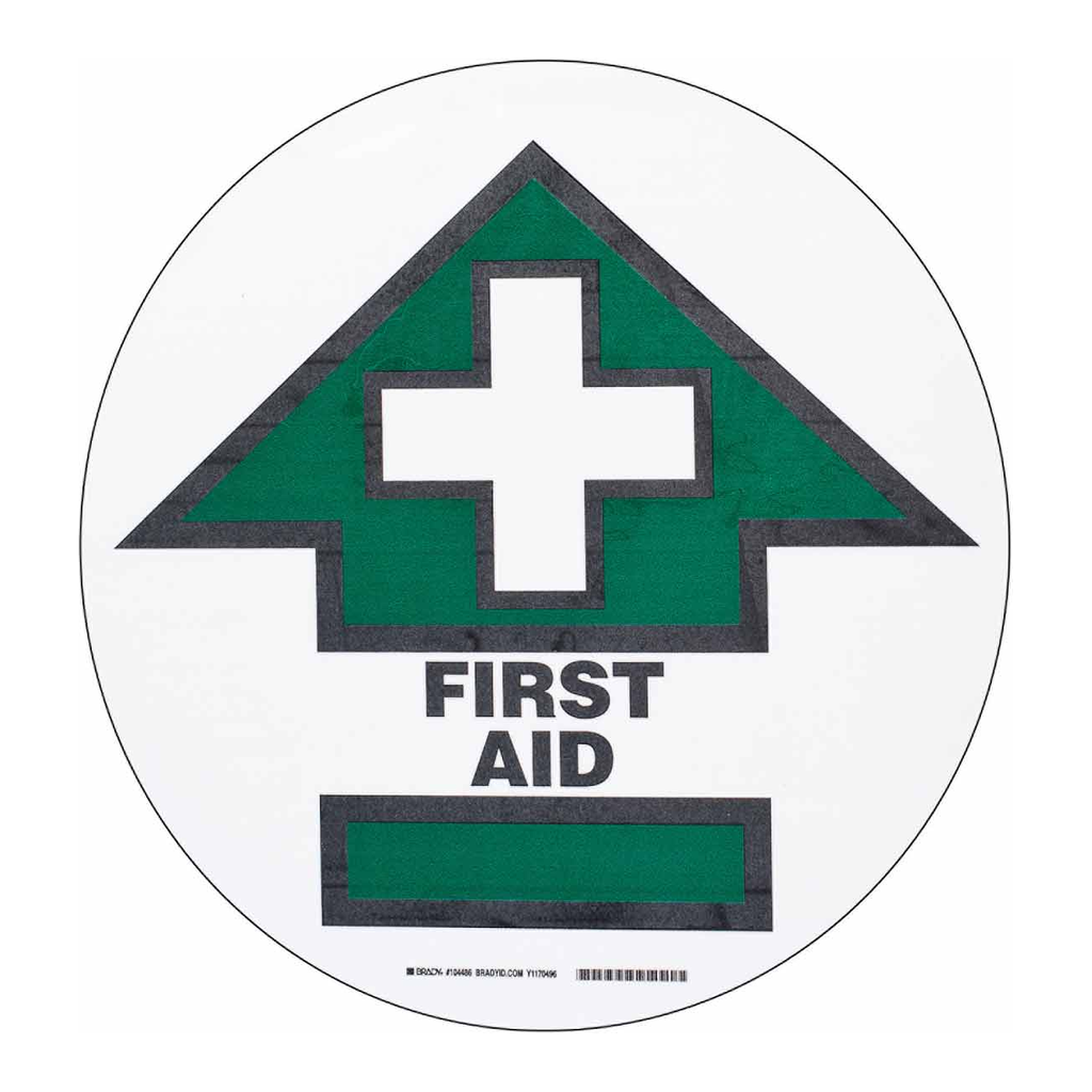 Brady FIRST AID Up Arrow ToughStripe Floor Sign