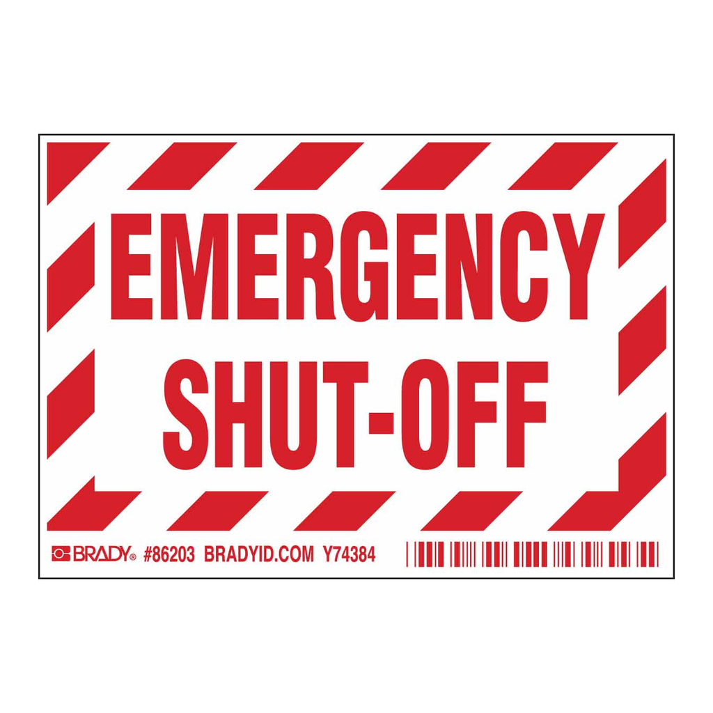 Brady EMERGENCY SHUT OFF Labels