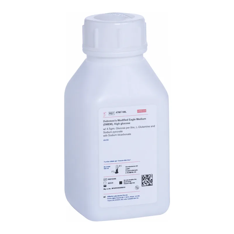 Himedia Dulbecco`s Modified Eagle Medium (DMEM), High glucose w/ 4.5gms Glucose per litre w/o L-Glutamine, Sodium bicarbonate and Sodium pyruvate