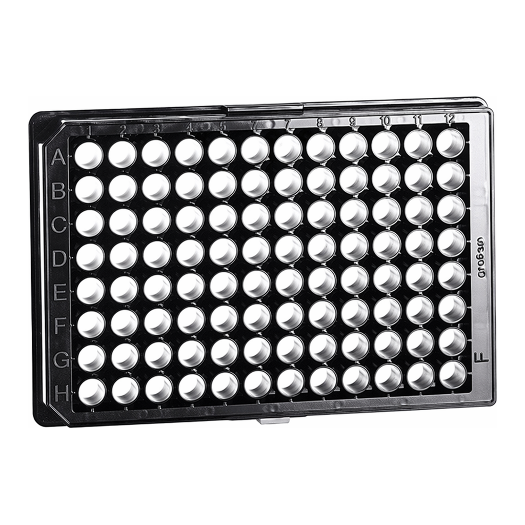 Greiner Bio One CELL CULTURE MICROPLATE, 96 WELL, PS, F-BOTTOM(CHIMNEY WELL), µCLEAR®, BLACK, ADVANCED TC, LID WITH CONDENSATION RINGS, STERILE, 8 PCS./BAG