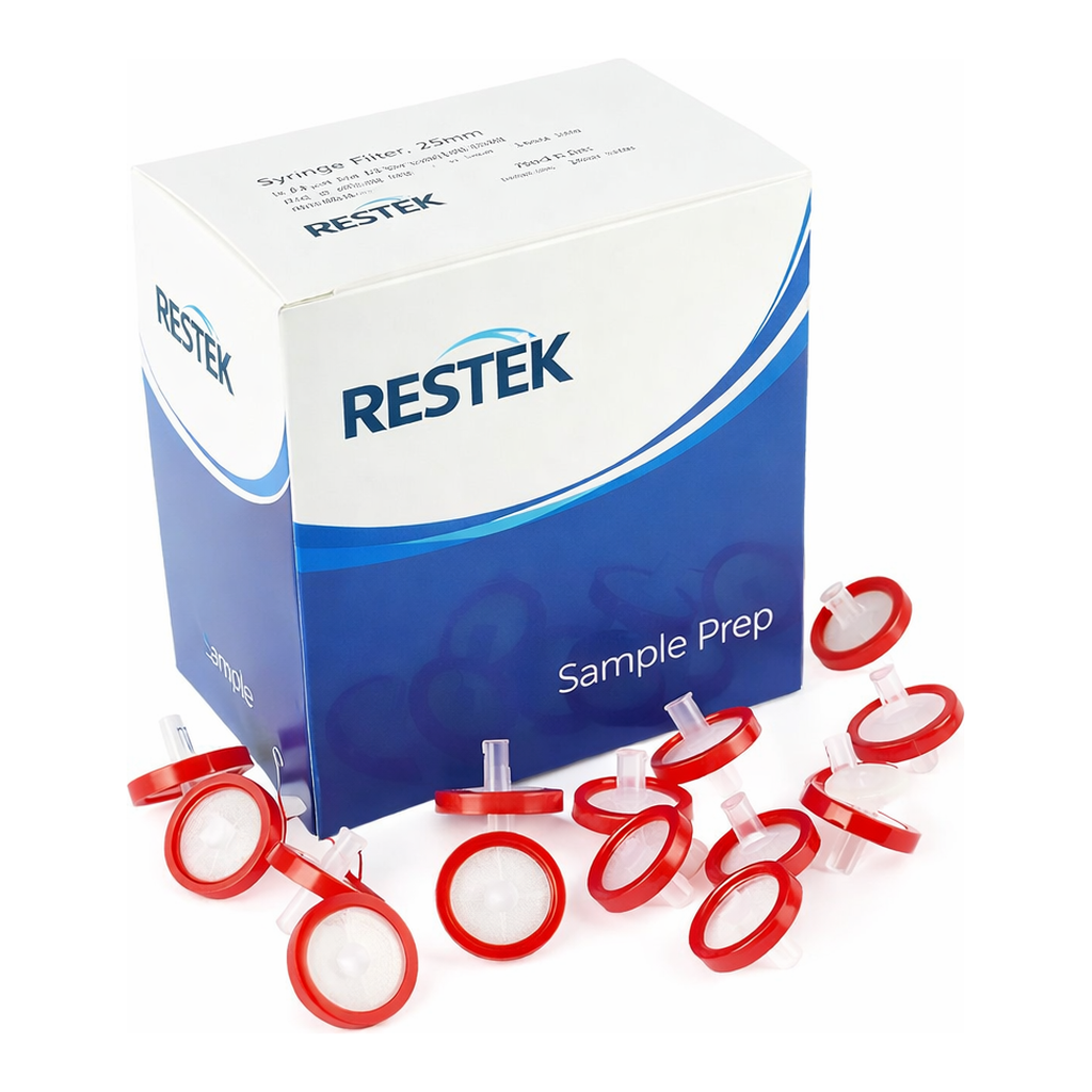 Restek Syringe Filter, 25mm, 0.22um Cellulose Acetate 100pk Red, luer lock
