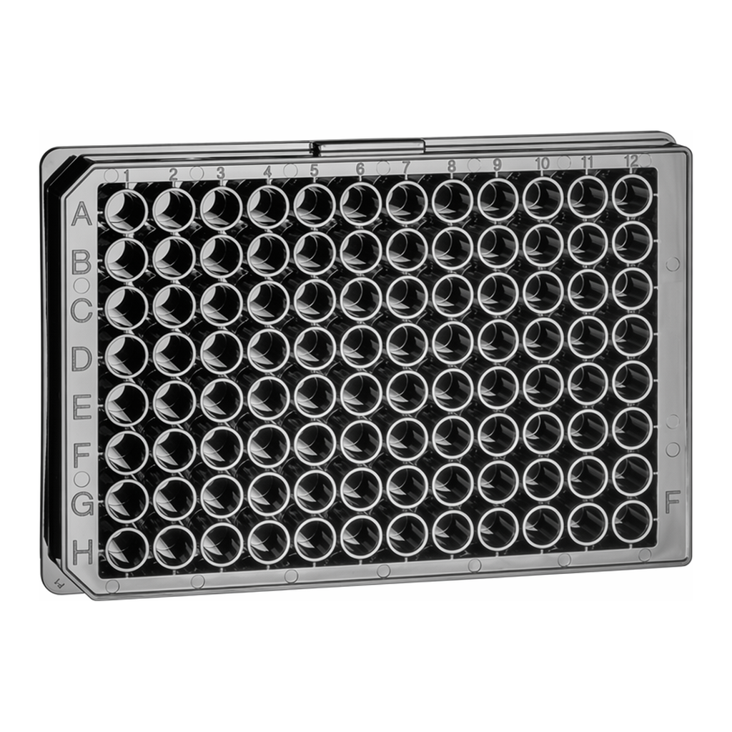 Greiner Bio One CELL CULTURE MICROPLATE, 96 WELL, PS, F-BOTTOM(CHIMNEY WELL), BLACK, CELLSTAR®, TC, LID WITH CONDENSATION RINGS, STERILE, 8 PCS./BAG