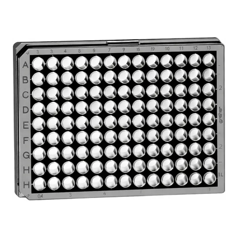 Greiner Bio One CELL CULTURE MICROPLATE, 96 WELL, PS, F-BOTTOM(CHIMNEY WELL), µCLEAR®, BLACK, CELLSTAR®, TC, LID WITH CONDENSATION RINGS, STERILE, 8 PCS./BAG