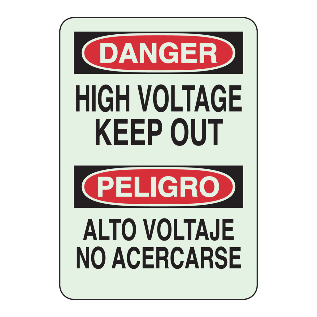 Brady BradyGlo Bilingual DANGER High Voltage Keep Out Sign
