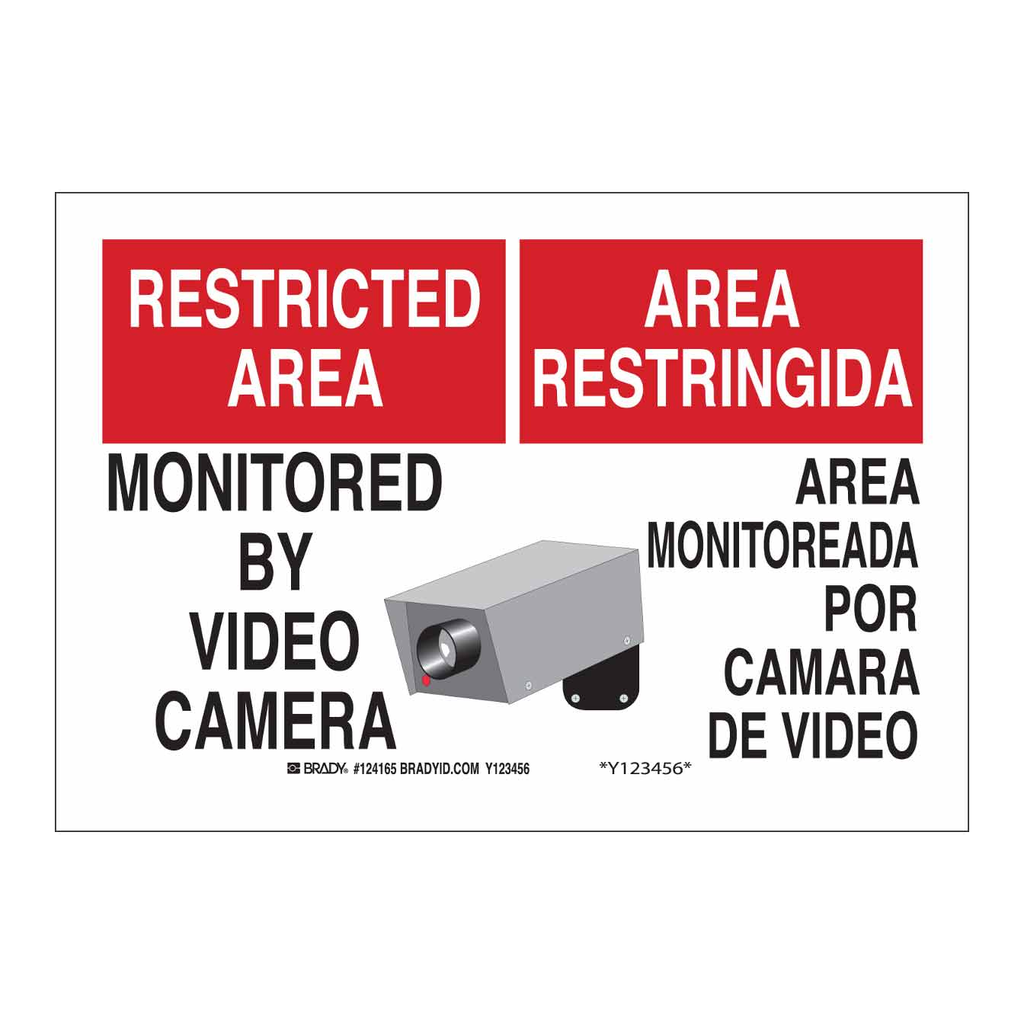 Brady Bilingual RESTRICTED AREA Monitored By Video Camera Sign