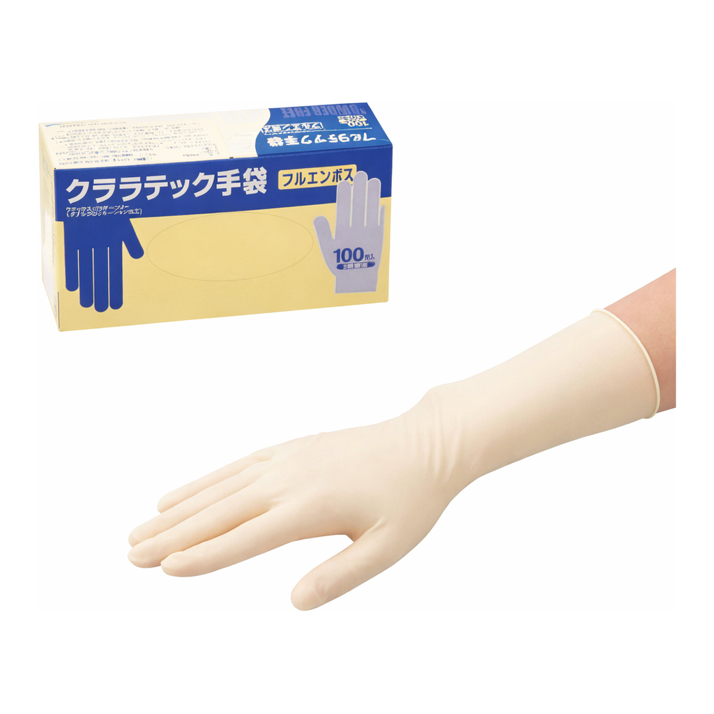 AS ONE KUALATEC Latex Glove·Full Embossed (Powder-Free)  290mm, 쿠알라텍 라텍스장갑·풀 엠보스 (파우더프리)  290mm