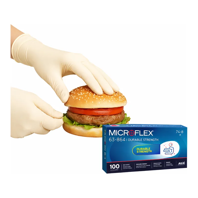 Ansell 식품용 두꺼운 라텍스장갑 100매 (Ansell MicroFlex 63‑864)