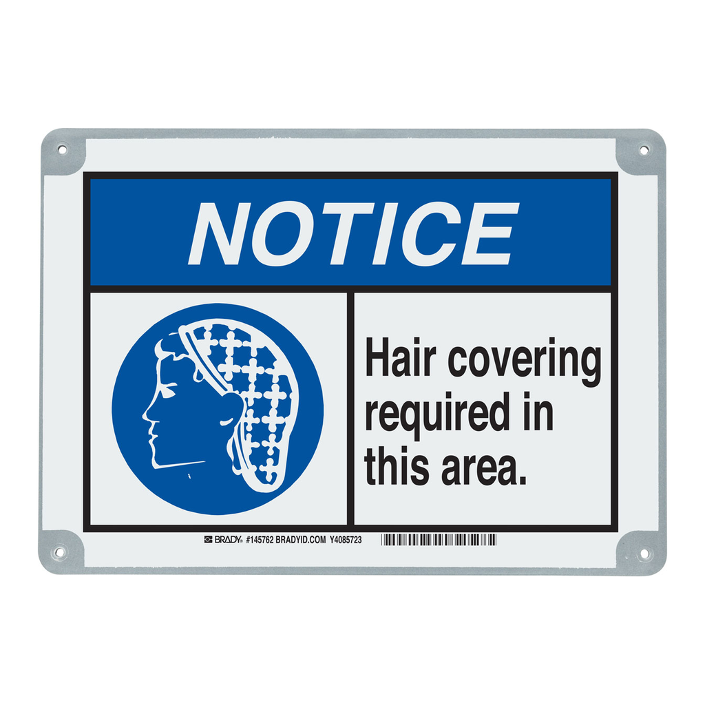 Brady ToughWash NOTICE Hair Covering Required In This Area. Sign