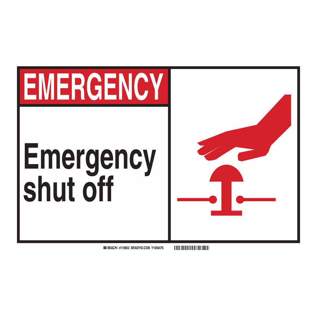 Brady EMERGENCY Emergency Shut Off sign