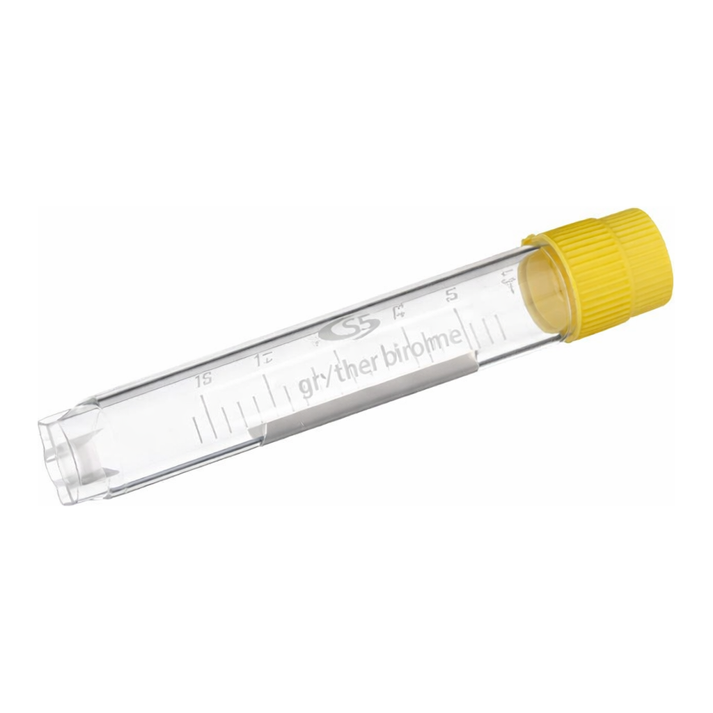 Greiner Bio One CRYO.S, 4 ML, PP, ROUND BOTTOM,EXTERNAL THREAD, YELLOW SCREW CAP, WRITING AREA, STARFOOT, NATURAL, STERILE, 50 PCS./BAG