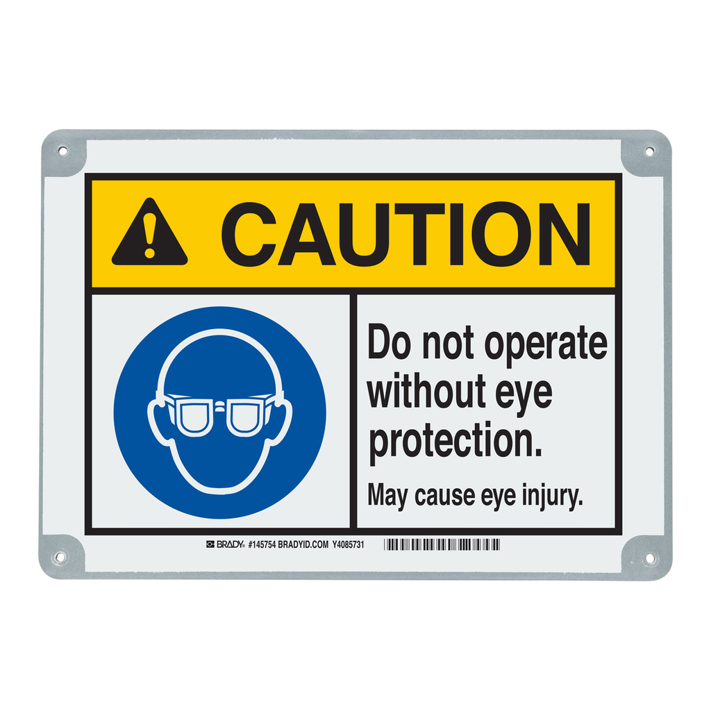 Brady ToughWash CAUTION Do Not Operate Without Eye Protection. May Cause Eye Injury. Sign